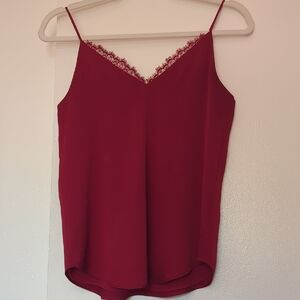 Sophisticated Red Sleeveless Camisole with Lace Trim